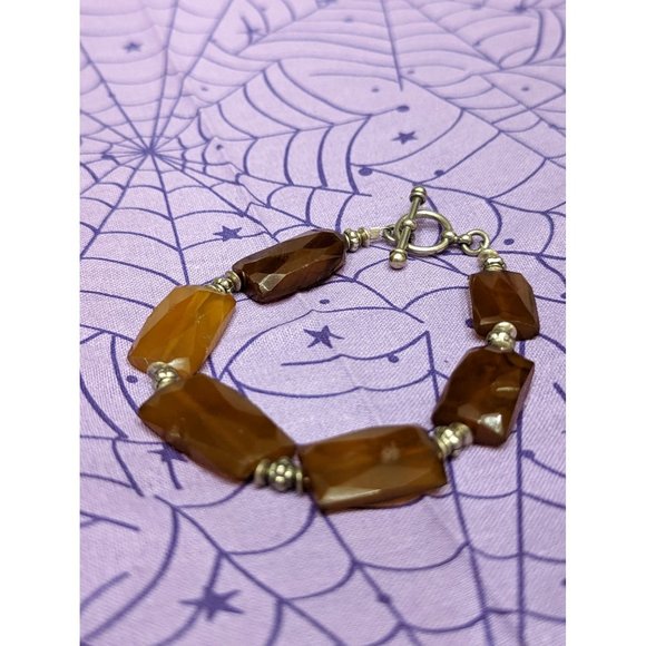 Bracelet Faceted (Brown / Root Beer / Amber) Yellow Chalcedony and Silver - Picture 7 of 10